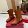 Valentino Women Brown Leather Mid-Calf Boots product view 3
