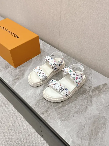 Louis Vuitton Women White Patterned Fabric Sandals product view 1