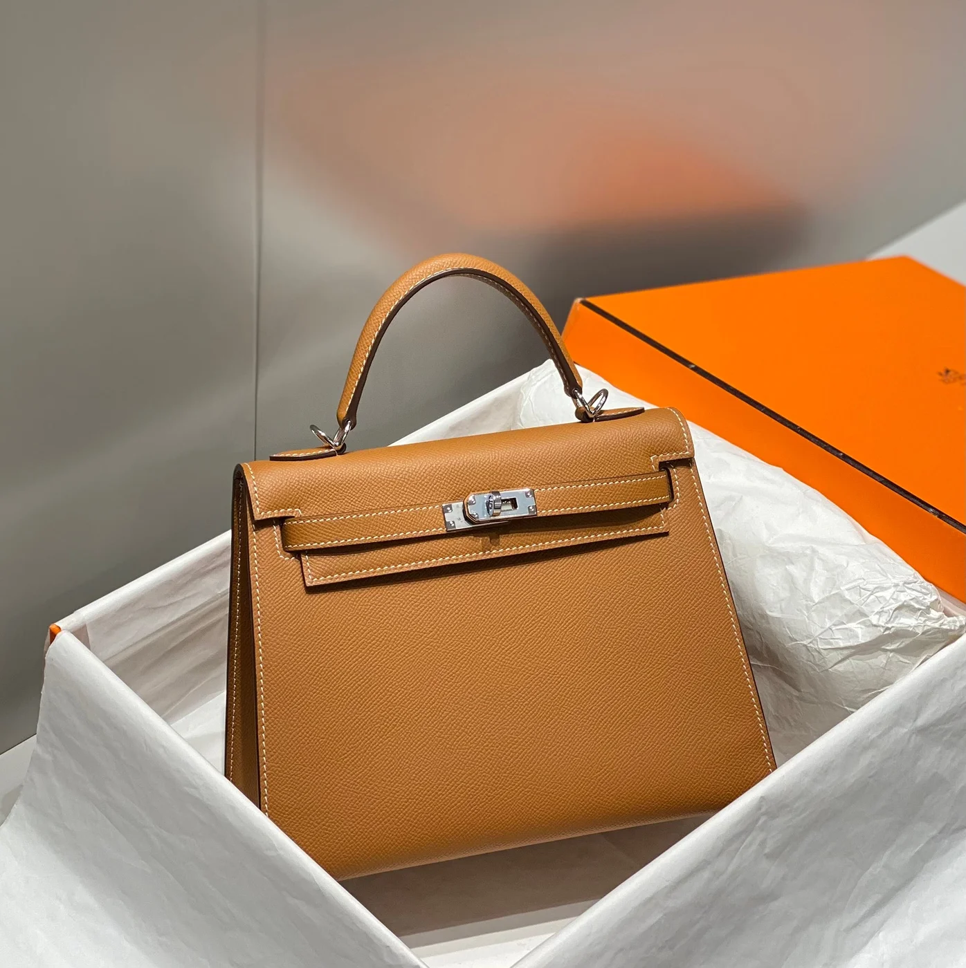 Hermès 25 cm In Gold Epsom Silver Hardware Bag