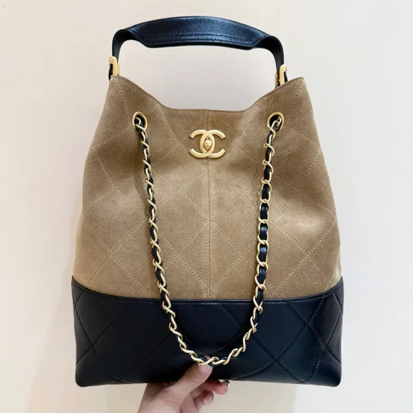 Chanel Suede Calfskin Shiny Lambskin Quilted Shopping Bag product view 1