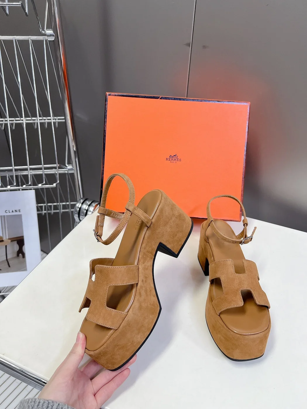 Hermès Women Tan Suede Platform Sandals product view 5
