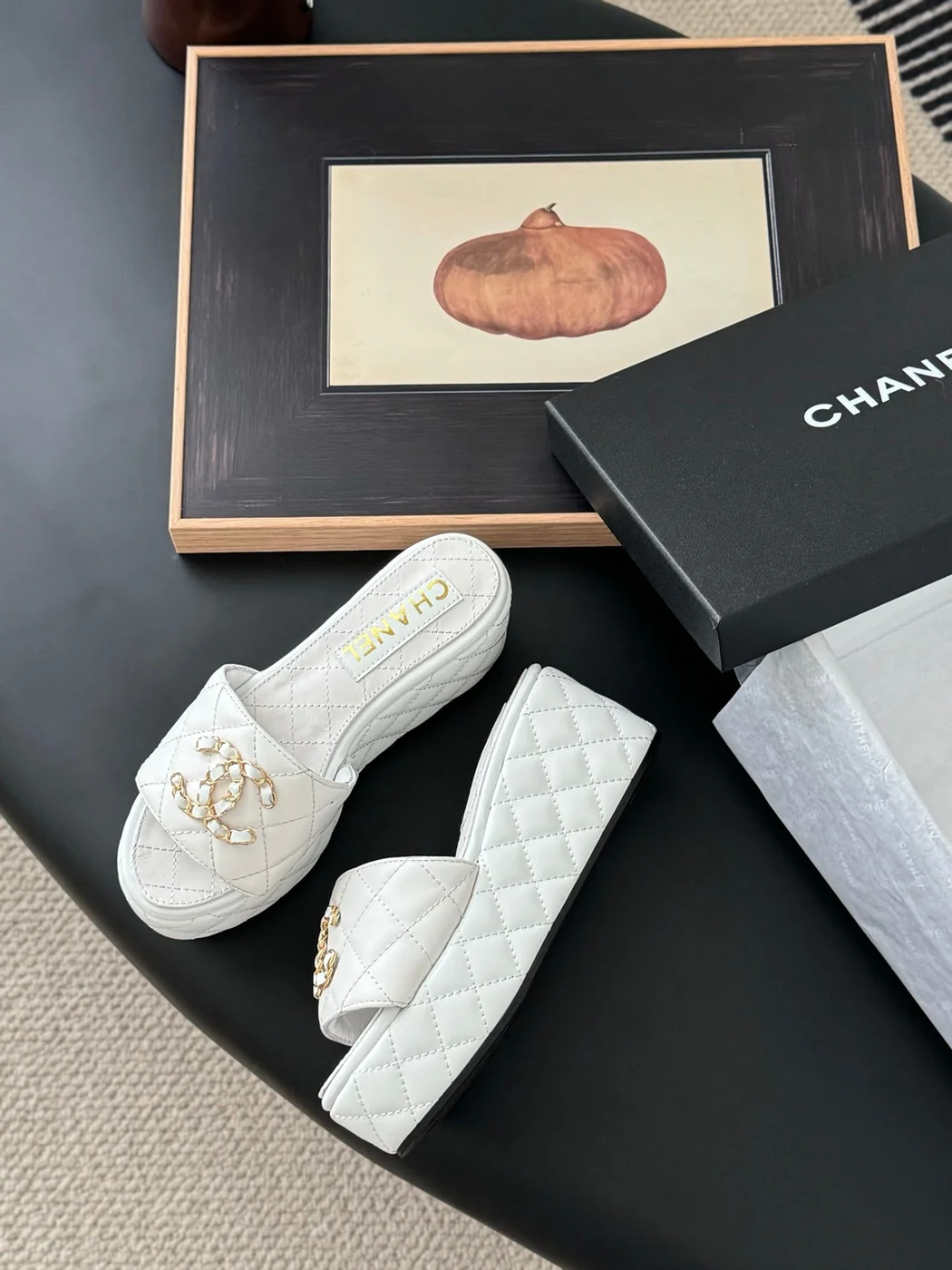 Chanel Women White Quilted Leather Slides product view 3
