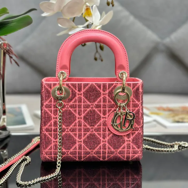 Dior Lady Pink Handbag with Beads 17x15x7cm product view 1