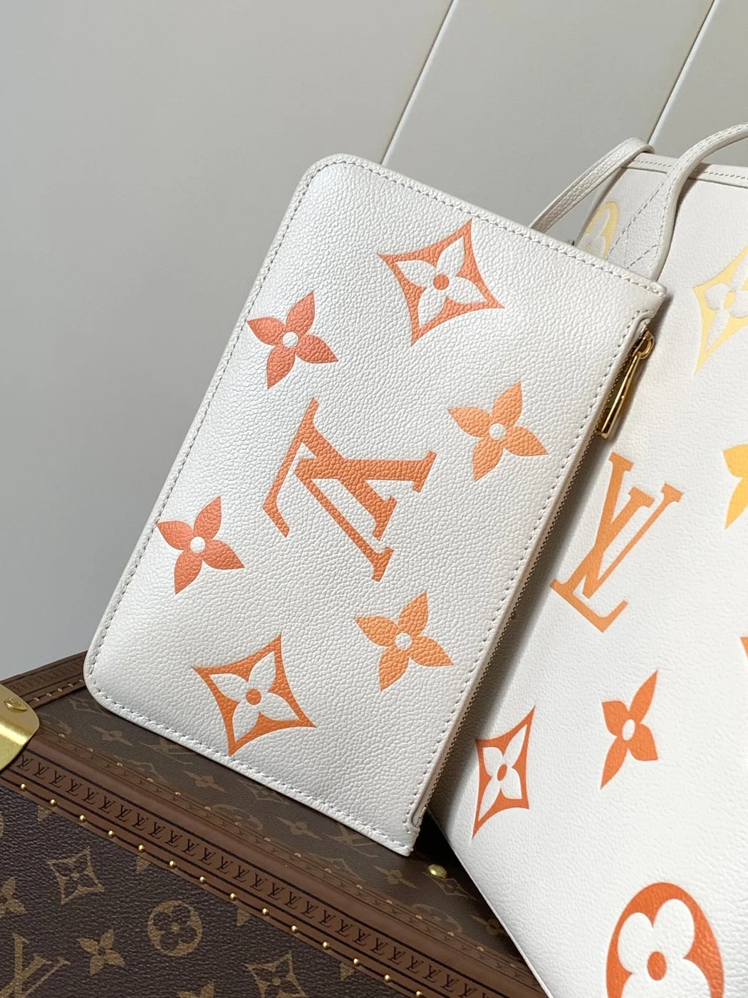 Louis Vuitton Neverfull MM Tote Bag 32 In White Mix Orange Calfskin product view 7