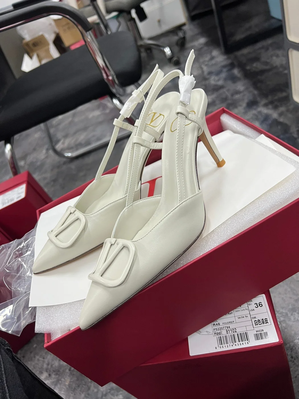 Valentino Women White Slingback Leather Pumps product view 6