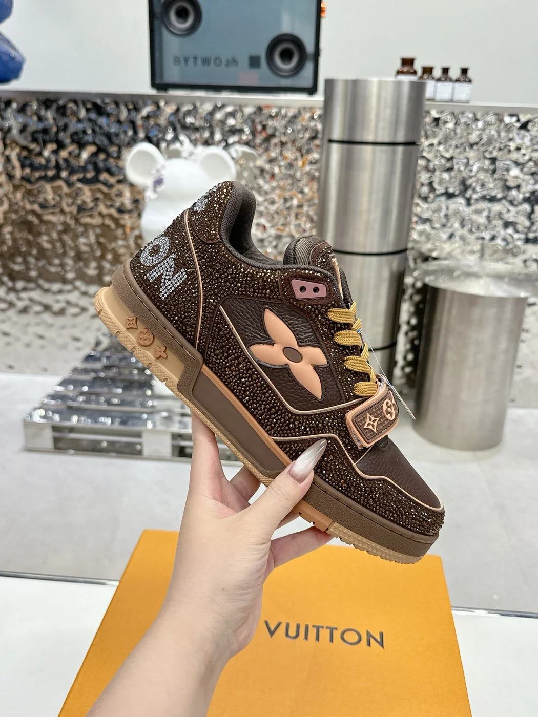 Louis Vuitton Women Brown Leather Sparkle Strap Sneakers product view 6