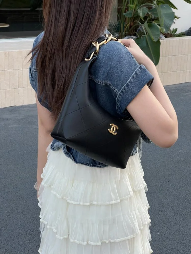 Chanel black hobo bag product view 2