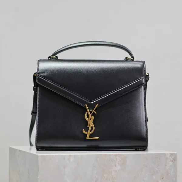 Saint Laurent Cassandra Top Handle Bag Medium Black Smooth Lambskin Gold Hardware product view 1