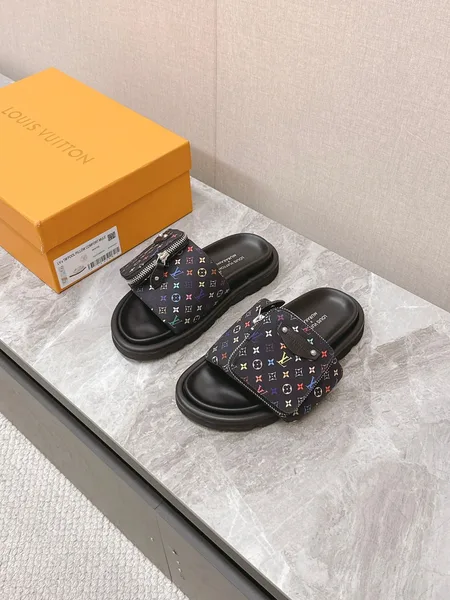 Louis Vuitton Women Black Fabric Adjustable Pocket Mules product photo