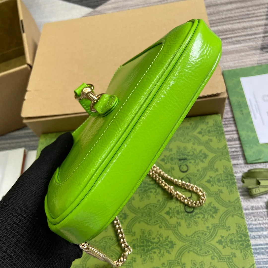 Gucci Jackie Notte Mini Bag 19 In Lime Green Cracked Lacquer Calfskin Gold Hardware product view 8