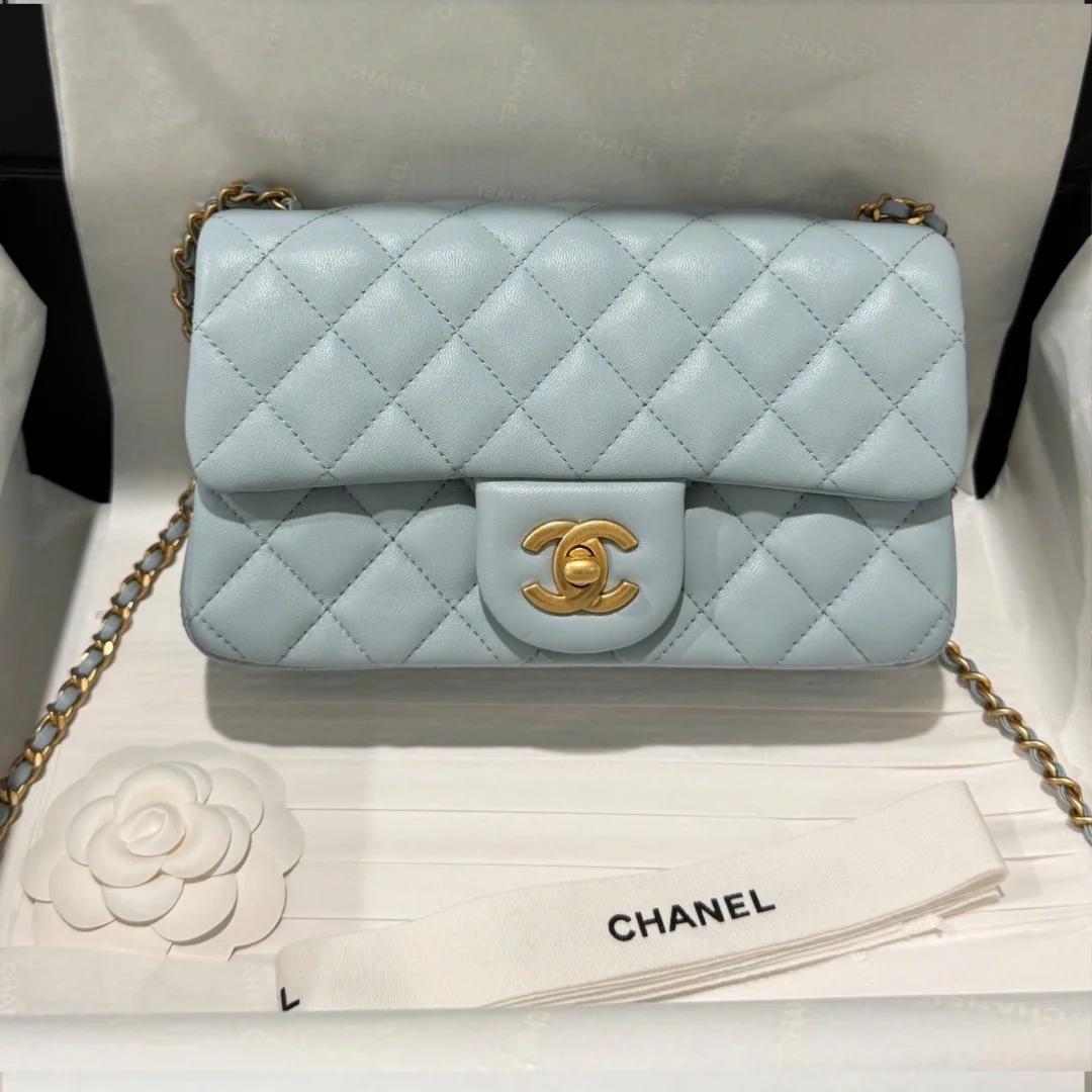 Chanel Classic Bell Bag Handbag Sheepskin Blue Lock Gold 20 cm product view 1