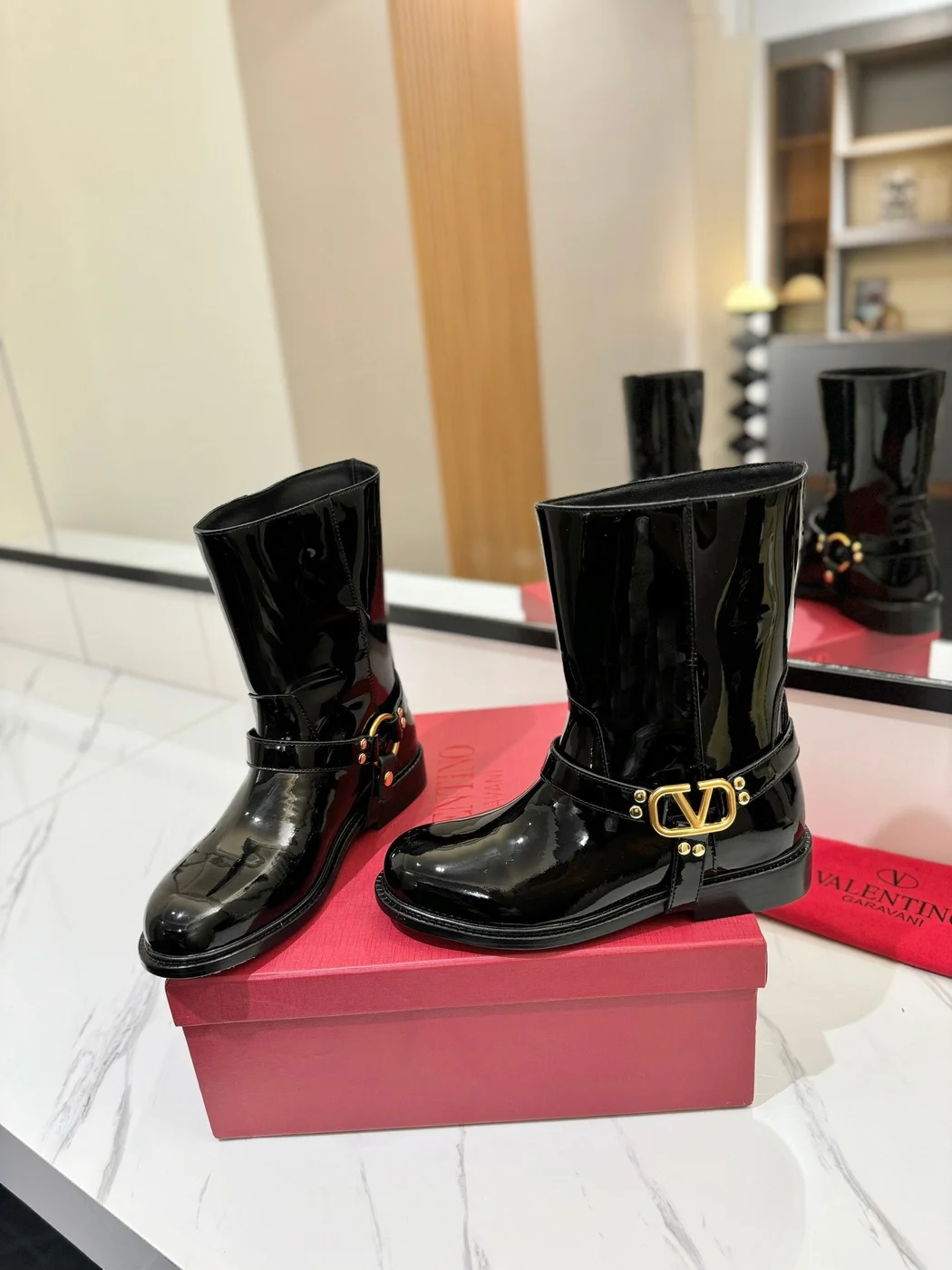 Valentino Women Black Patent Leather Boots product view 2