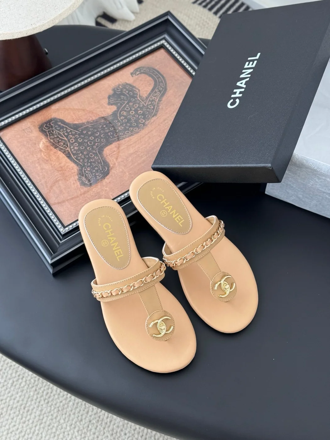 Chanel Women Beige Leather Slides product view 6