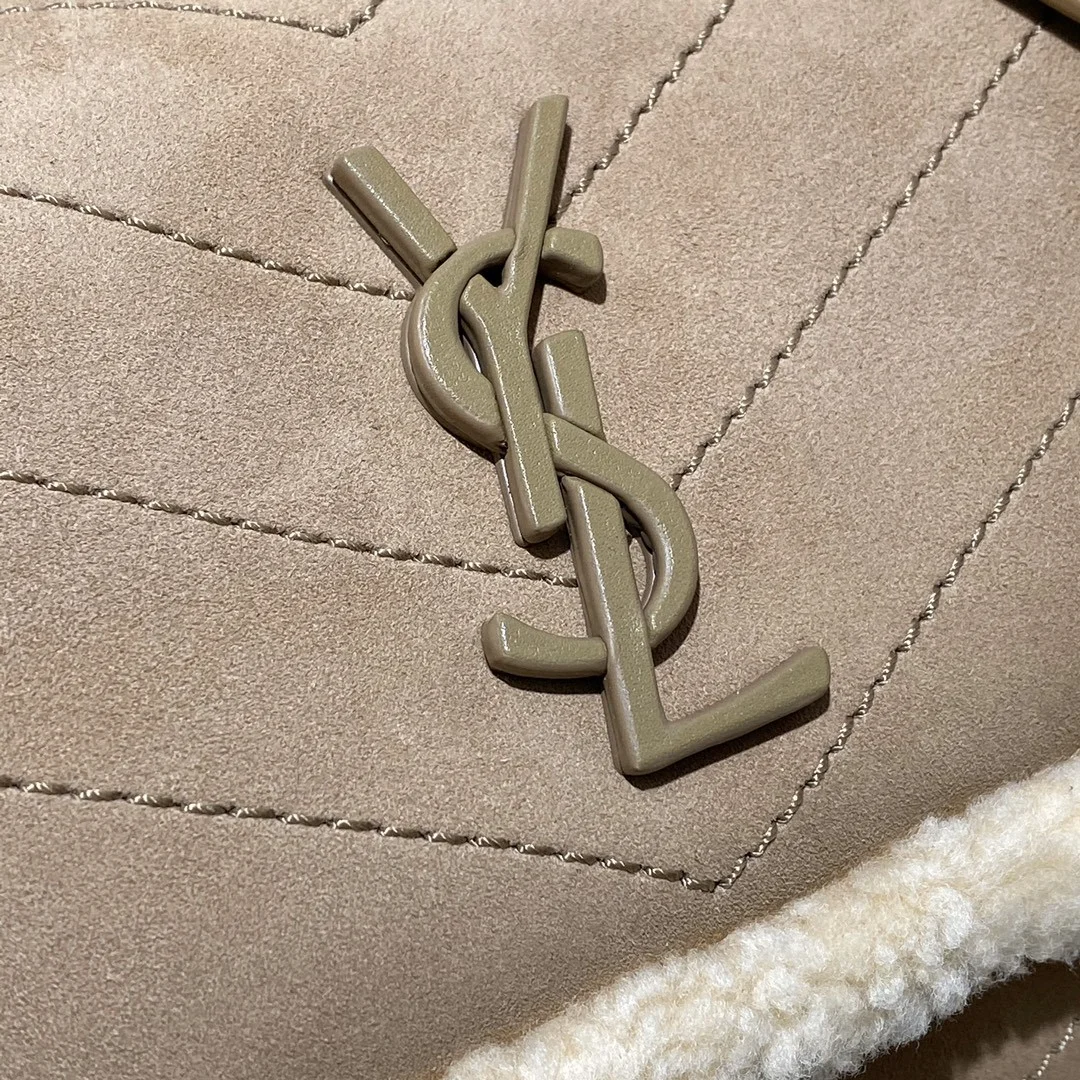 Saint Laurent Medium Niki Shoulder Bag in Tan/Cream Nubuck and Shearling Brown Beige product view 2