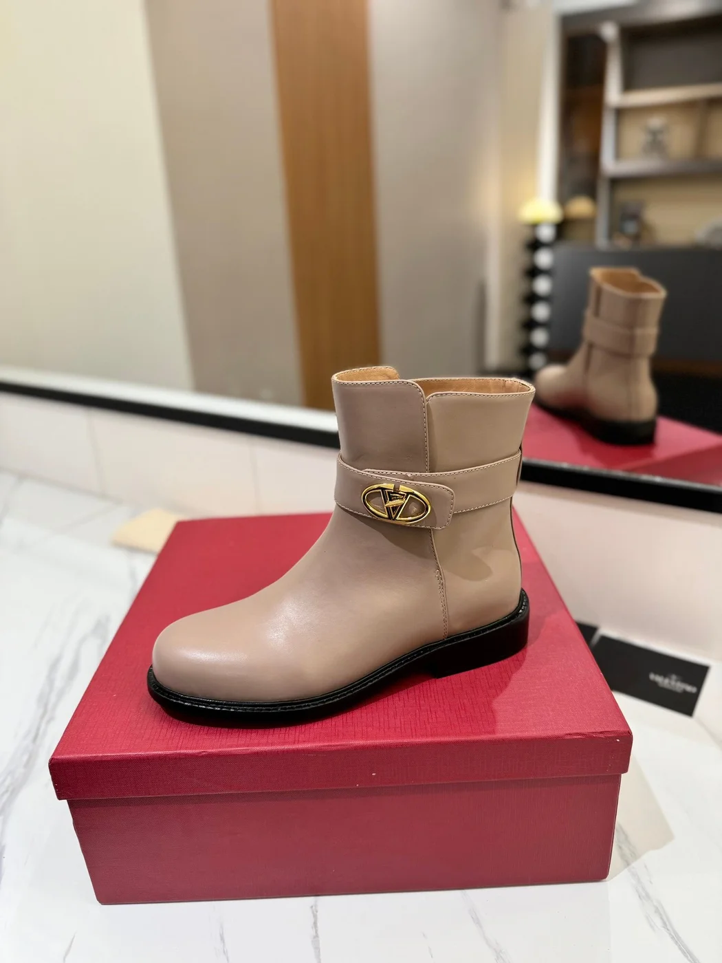 Valentino Women Beige Leather Ankle Boots product view 5