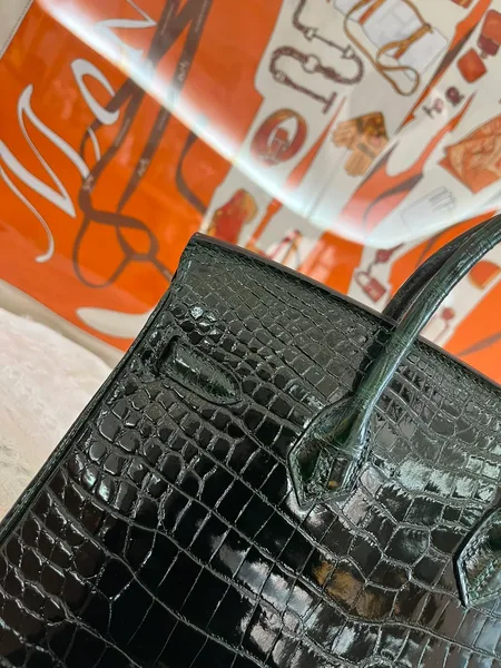 Hermès Birkin 25 cm Emerald Green Crocodile Leather Silver Hardware Bag product view 6