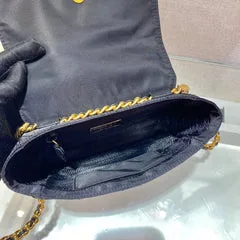 Prada Small Quilted Flap Bag 18 In Black Re-Nylon Fabric Gold Chain product view 3