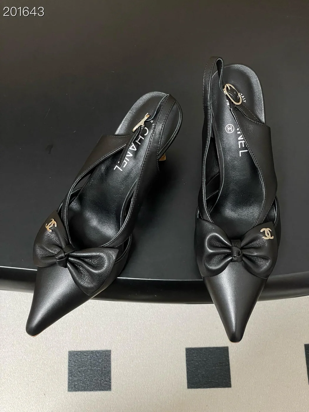 Chanel Logo Bow Sling-back Heels Black product view 1