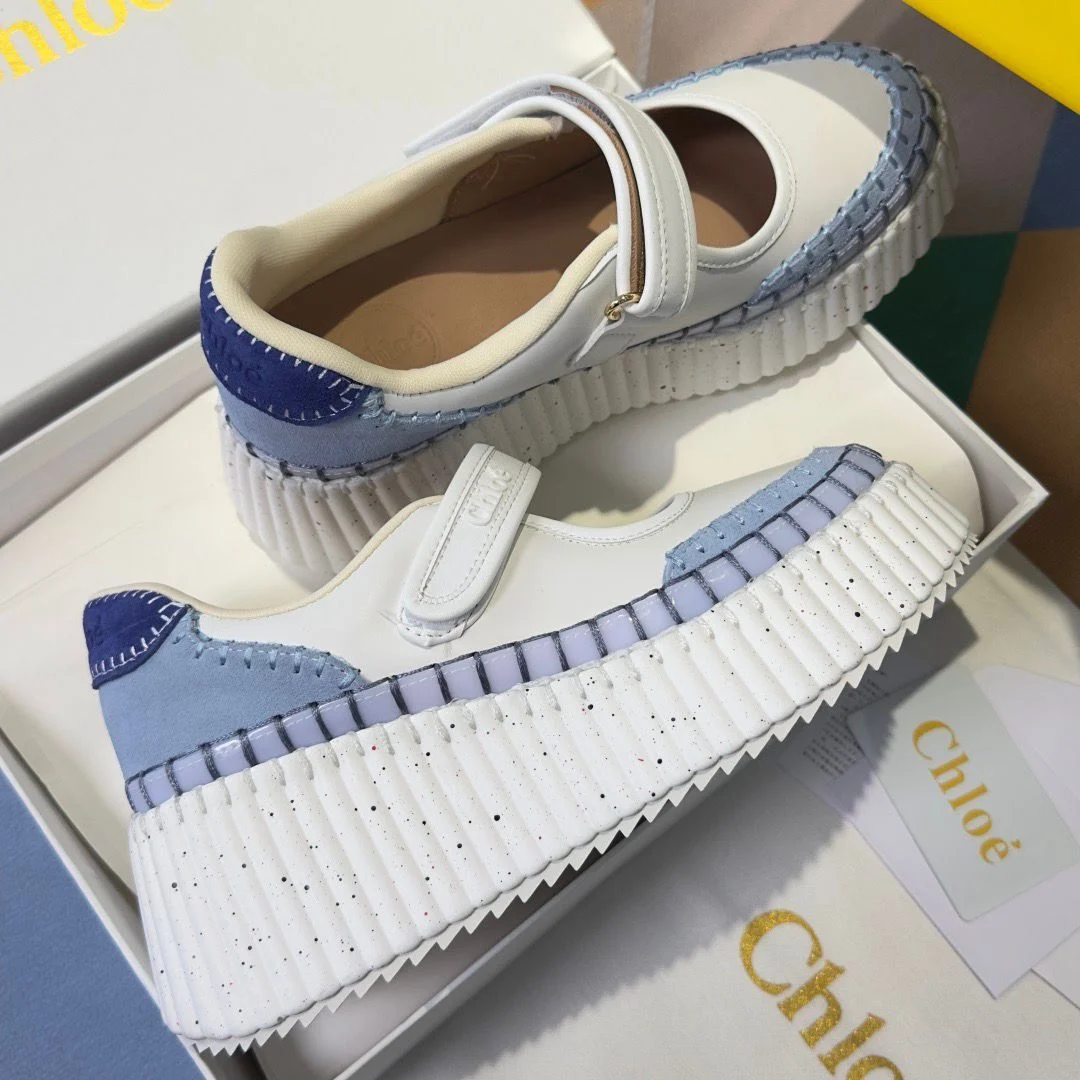 Chloé Nama wedge sneakers in Ashes Blue and white product view 4