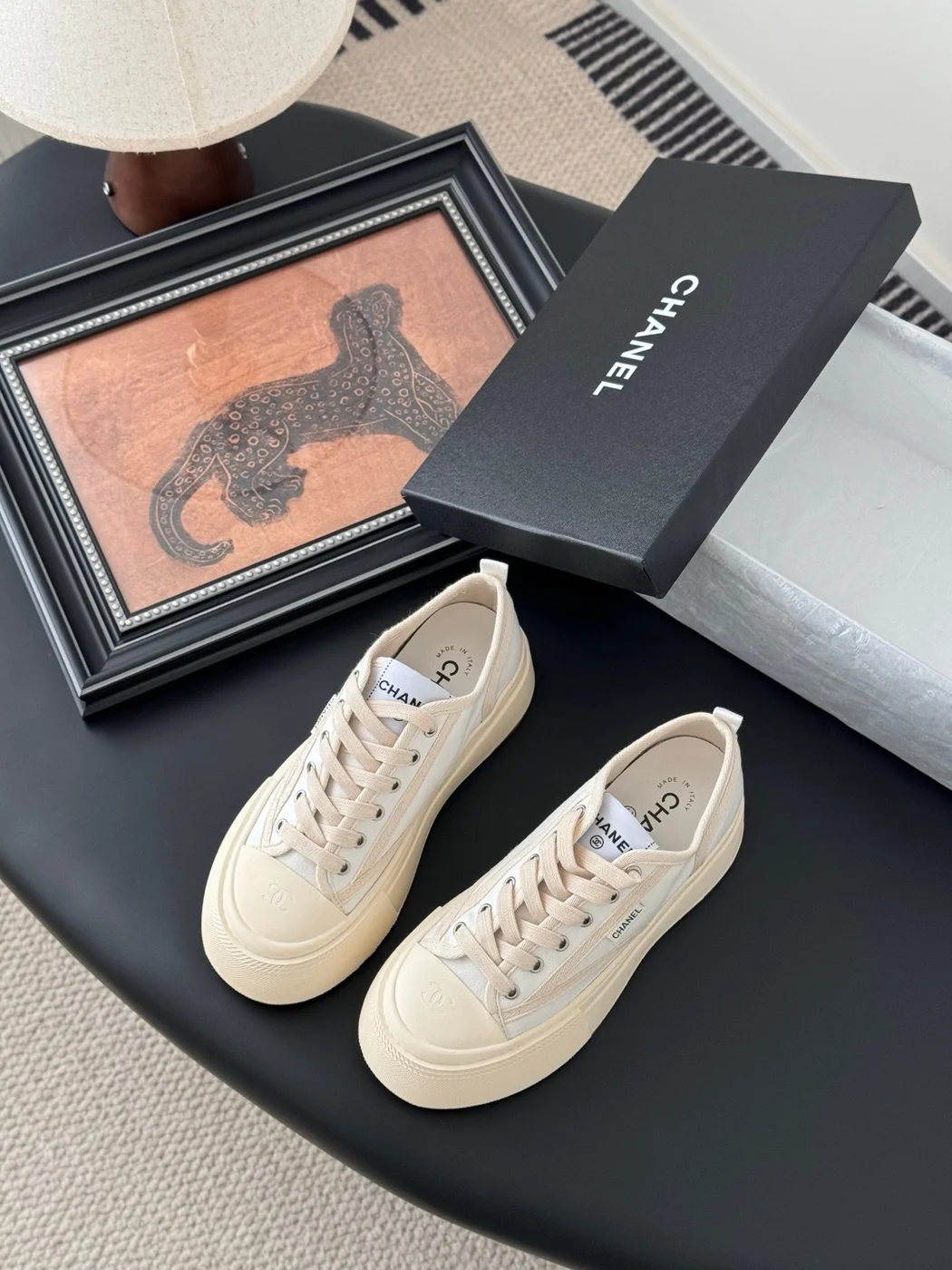 Chanel Women Beige Canvas And Rubber Sneakers product view 5