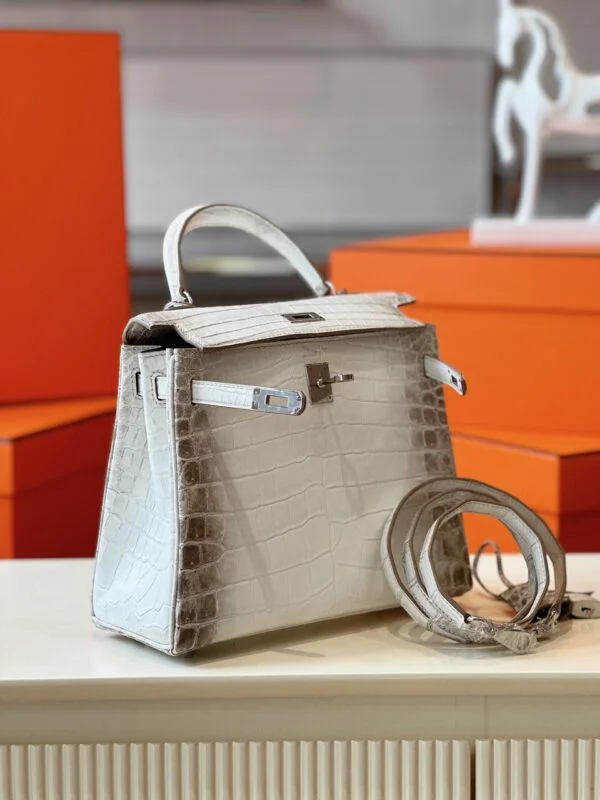 Hermès Kelly 25 Himalaya Albino Crocodile Leather Palladium Hardware Bag product view 4