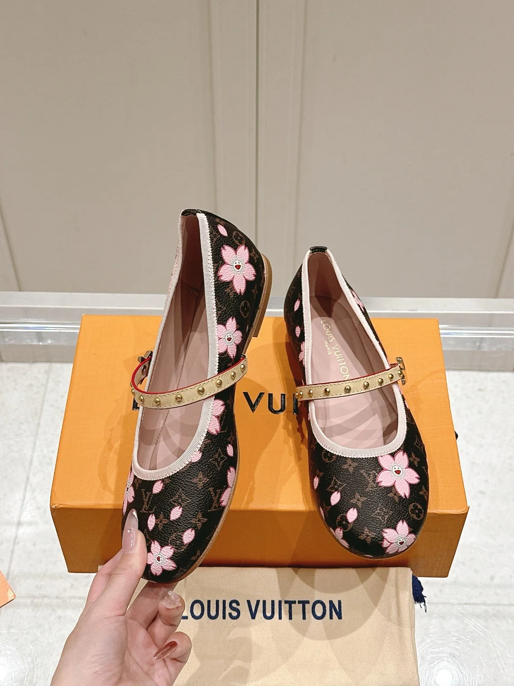 Louis Vuitton Women Brown Canvas Pink Floral Patterned Flats product view 4