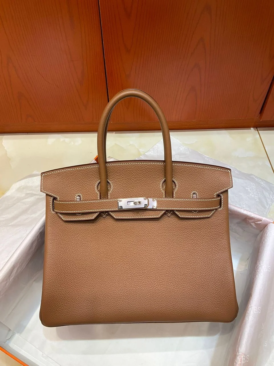 Hermès Brikin 30 Gold with Silver Hardware Bag product view 1