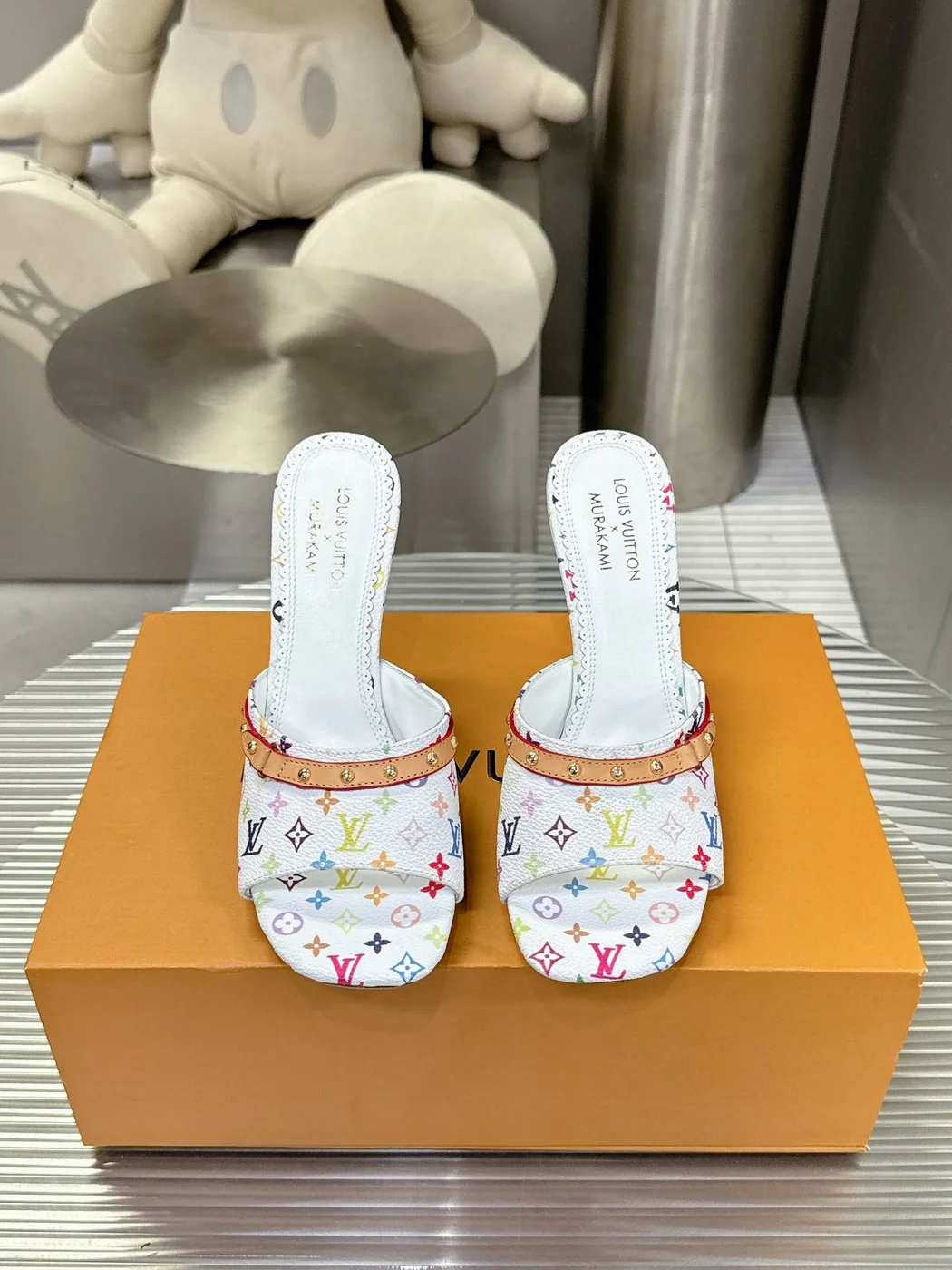 Louis Vuitton Women White Multicolor Printed Leather Mules product view 1