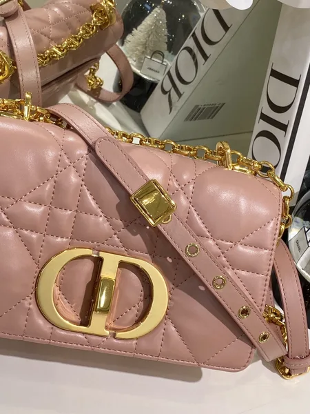 Dior Pink Plaid Women’s Handbag with Gold Lock 25 cm product view 6
