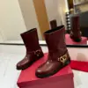 Valentino Women Burgundy Leather Mid-Calf Boots product view 3