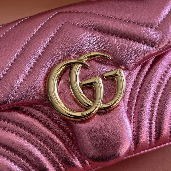 Gucci GG Marmont Bag 22 In Metallic Pink Lambskin product view 5