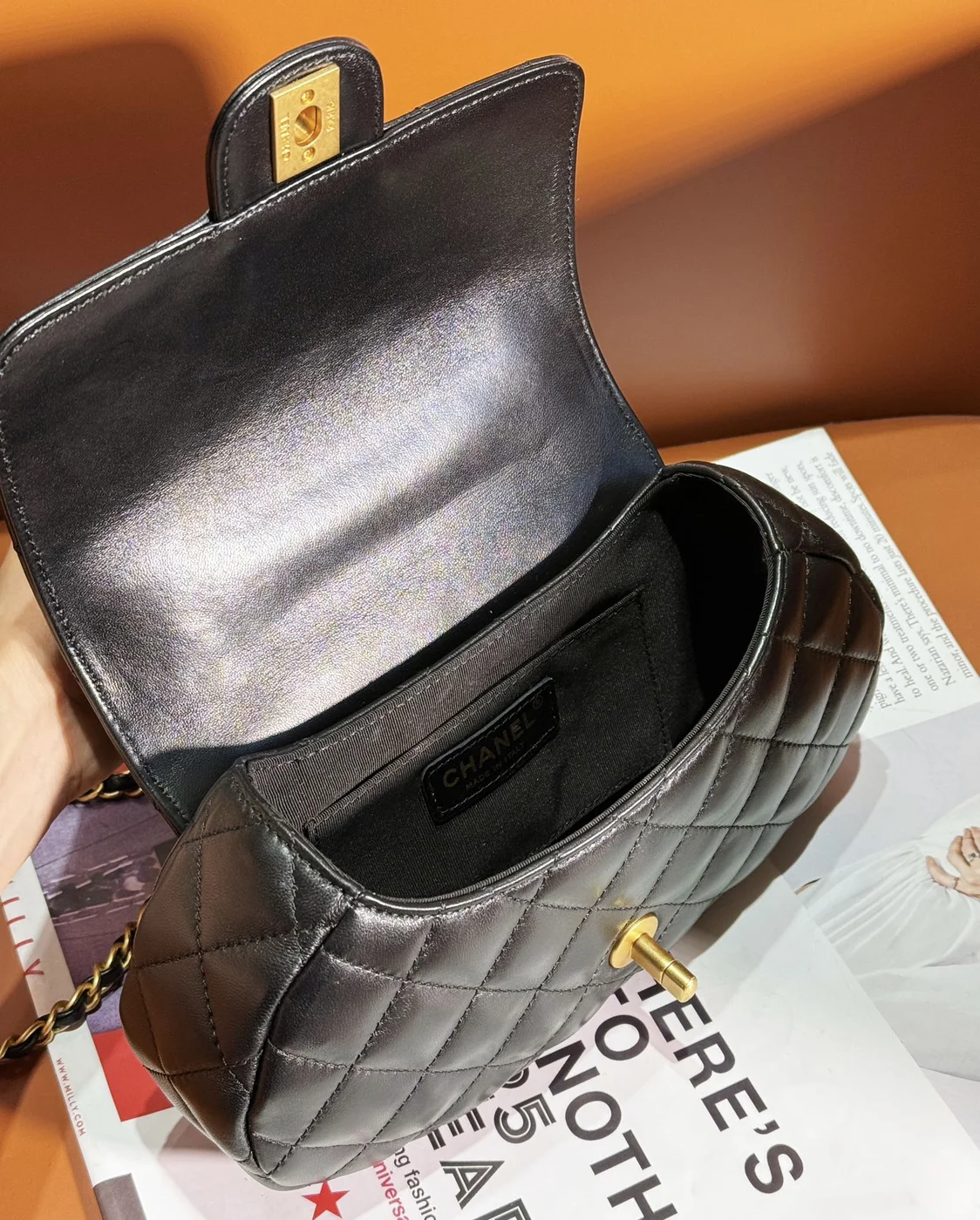 Chanel 24C Top Handle Flap Bag in Black Lambskin product view 5