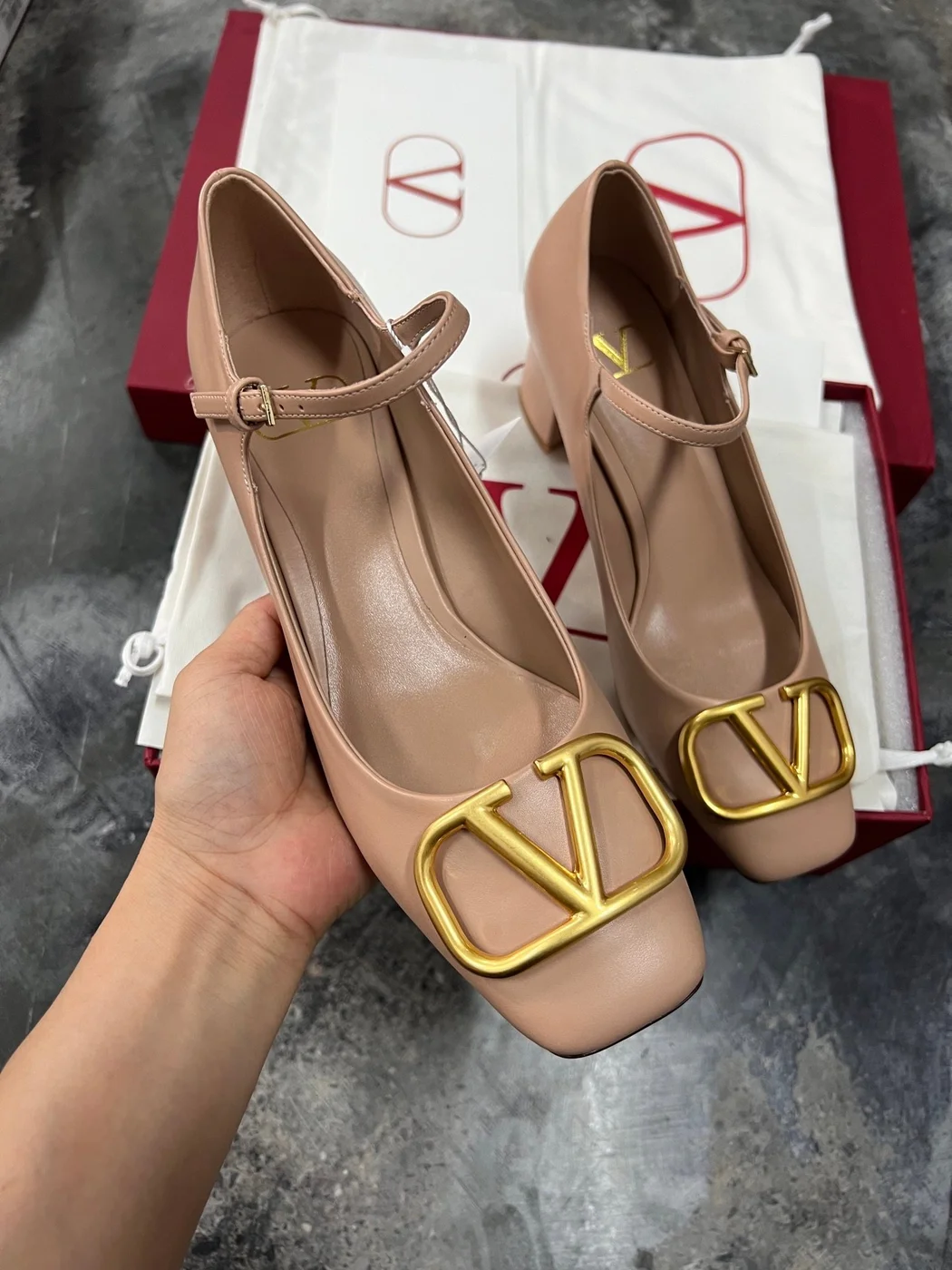 Valentino Women Beige Leather Mary Jane Flats product view 4