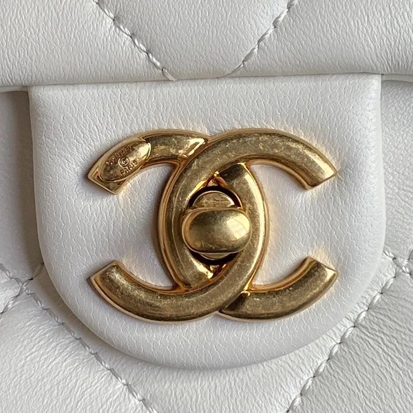 Chanel Medium Flap Bag 26 In White Calfskin Gold Double C Thick Chain product view 6