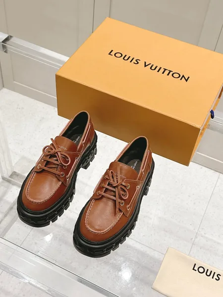 Louis Vuitton Women Brown Leather Chunky Sole Loafers product photo