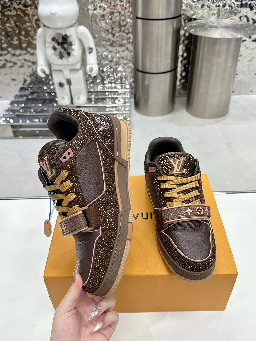 Louis Vuitton Women Brown Leather Sparkle Strap Sneakers product view 4