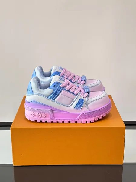 Louis Vuitton Men White and Blue Leather Sneakers product view 1