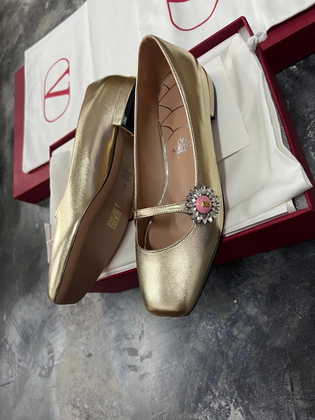 Valentino Women Gold Leather Embellished Flats product view 6