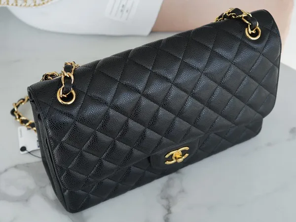 Chanel Flap Bag Jumbo 30 cm Gold Hardware Black Caviar product view 3
