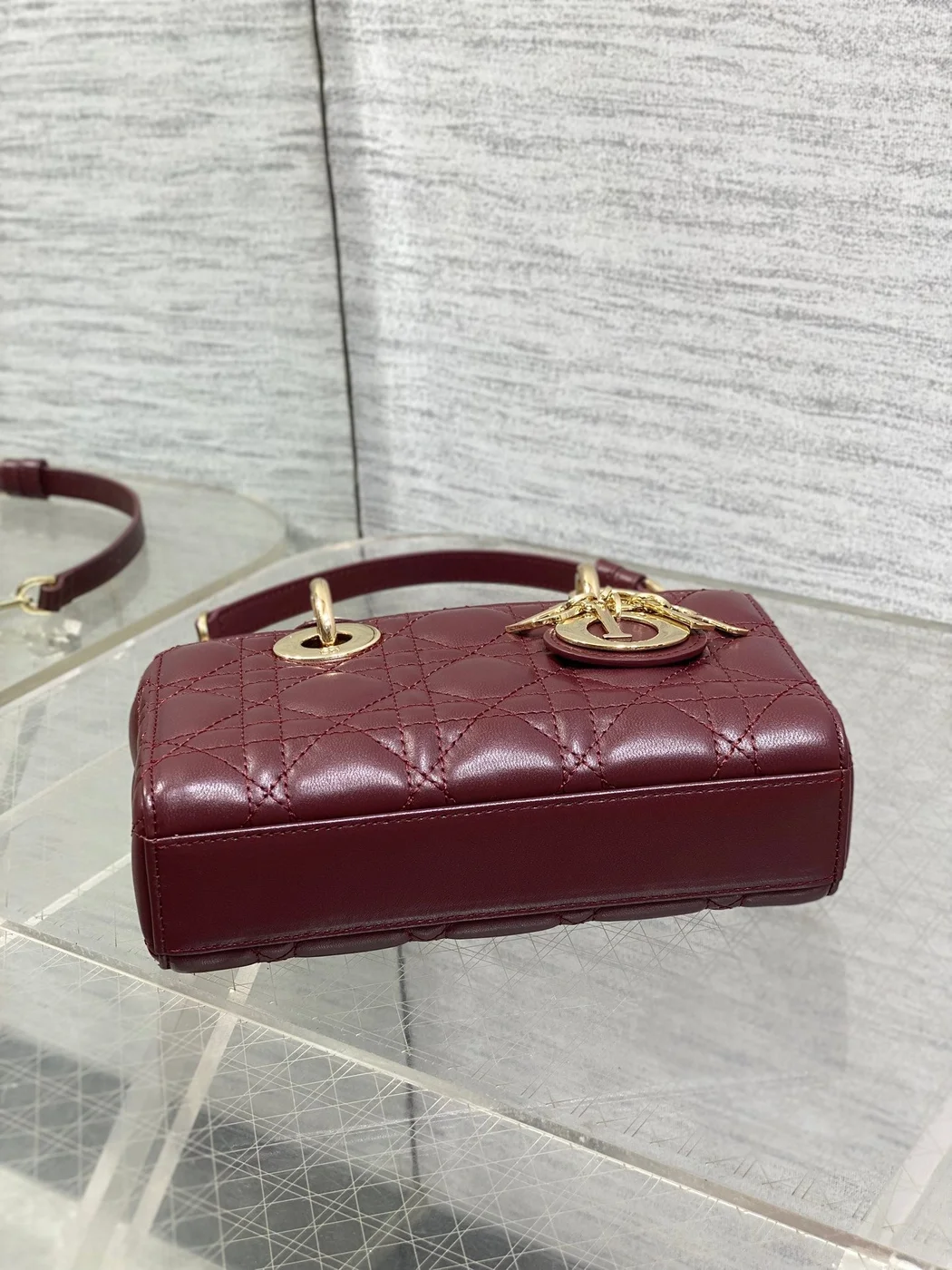 Dior Small Lady D‑Joy Bag 19 In Burgundy Gold Hardware product view 6