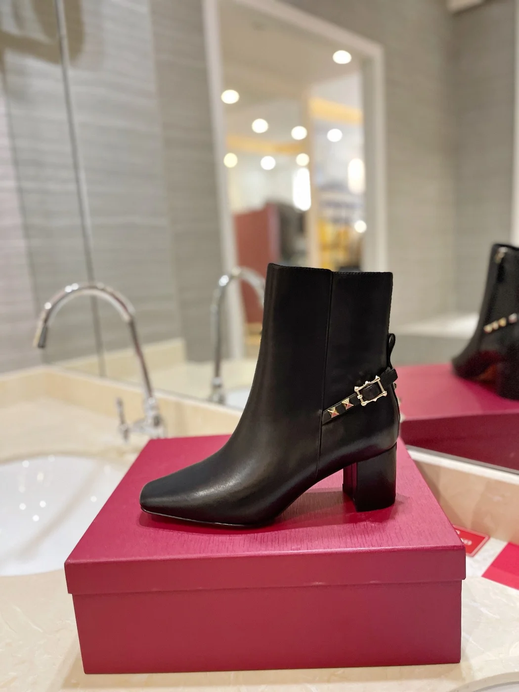 Valentino Women Black Leather Studded Ankle Boots product view 5