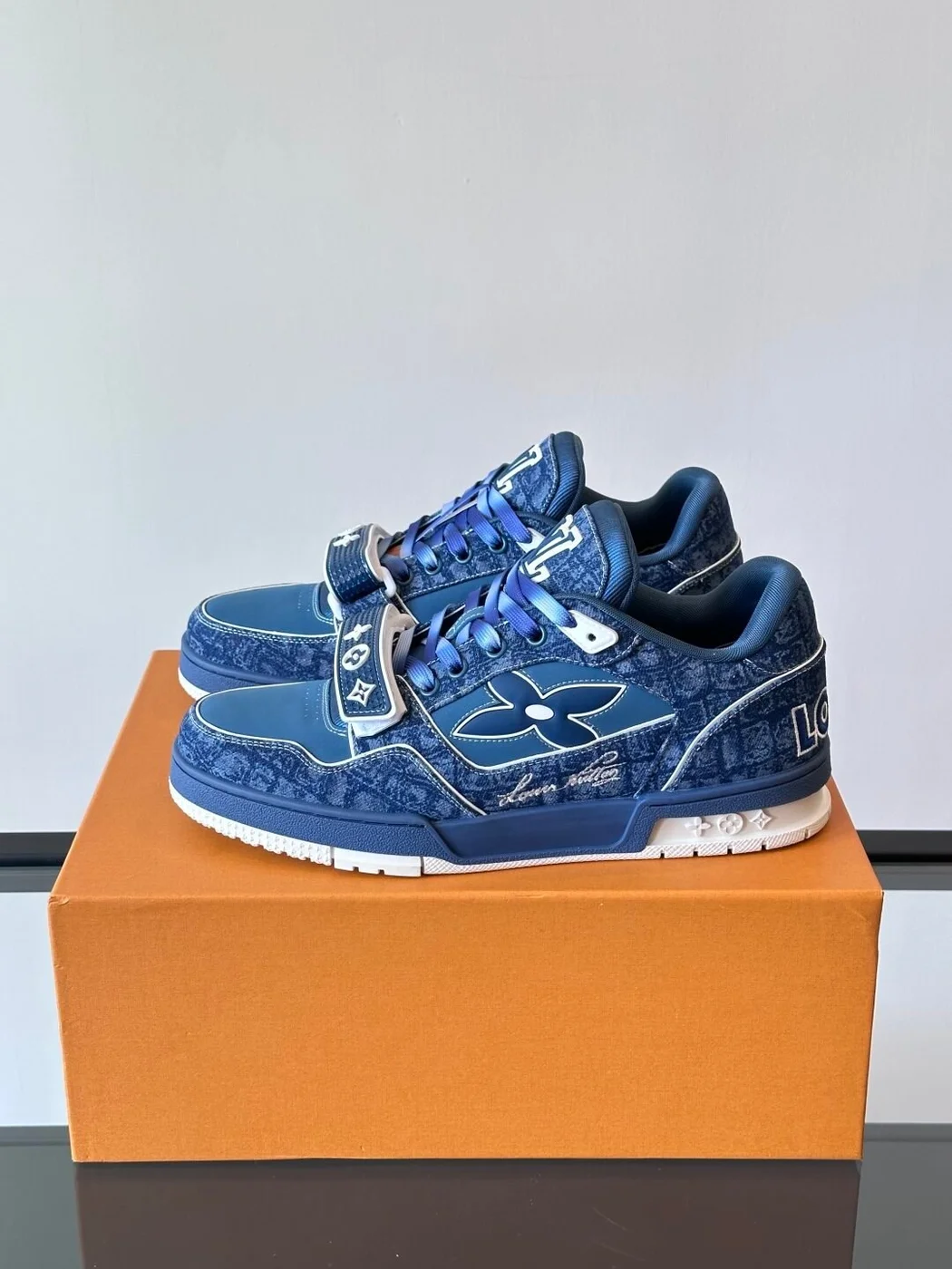 Louis Vuitton Men Navy Denim Sneakers product view 3