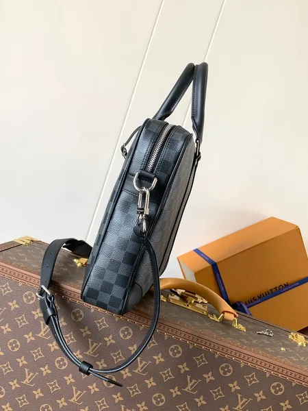 Louis Vuitton Checkered Briefcase Gray and Black product view 3