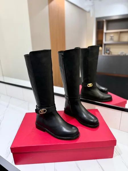 Valentino Women Black Leather Knee High Boots product view 1