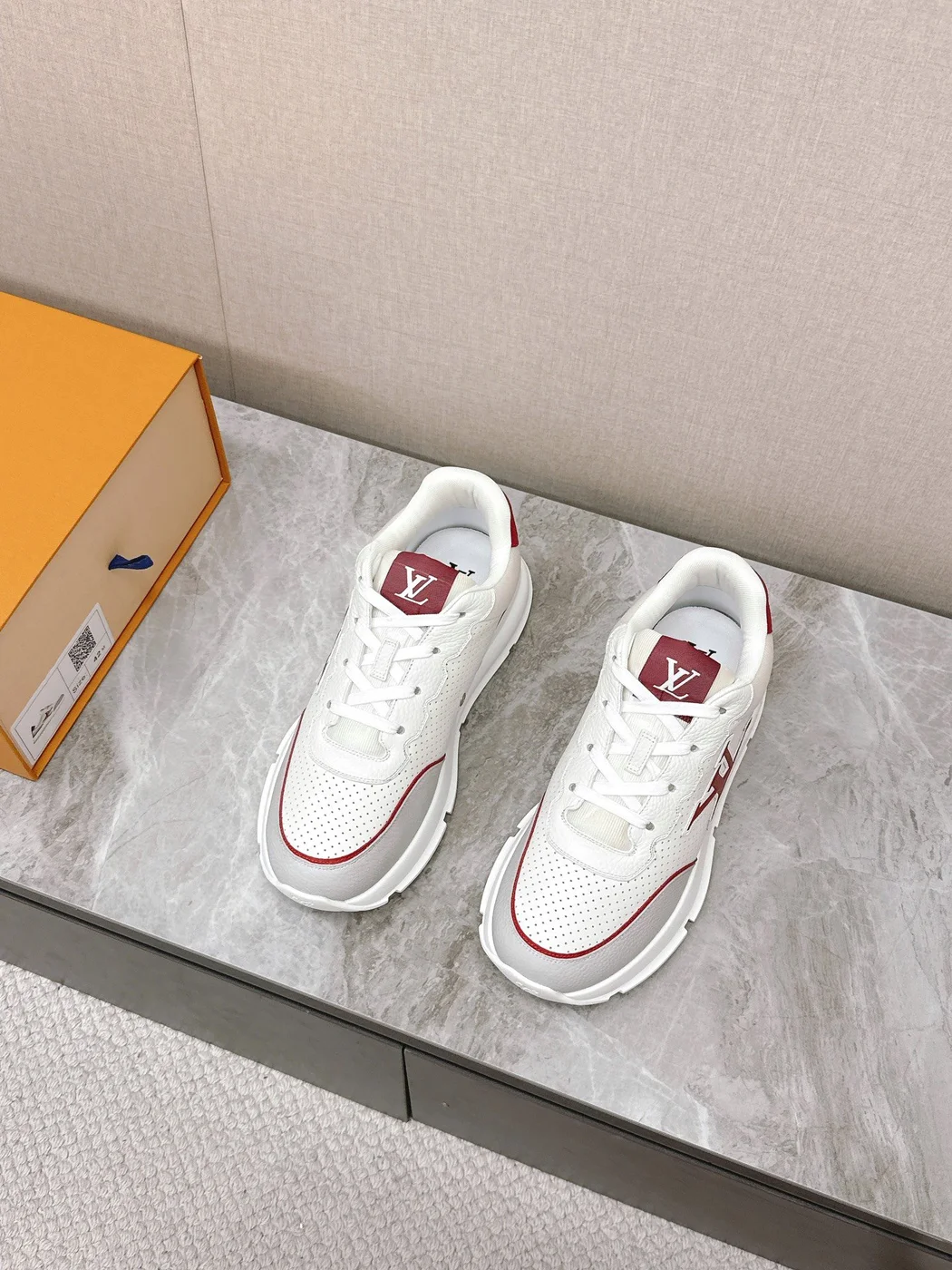 Louis Vuitton Women White Leather Red Accent Sneakers product view 4