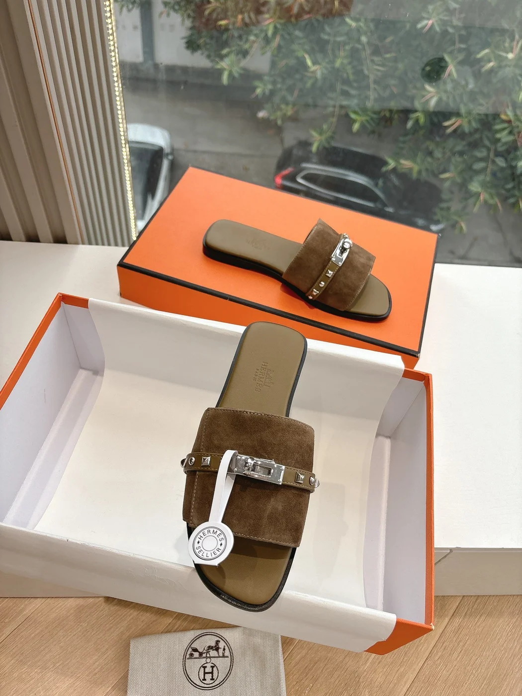 Hermès Women Brown Suede Slide Sandals product view 4