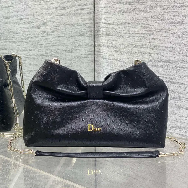 Dior Bow Bag Small Black Ostrich Leather product view 1