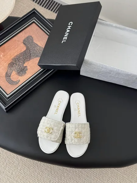 Chanel Women Beige Tweed Slides product view 1