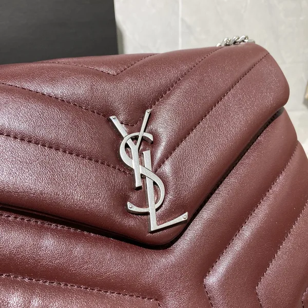 Saint Laurent Yssl Loulou Small Chain Bag In Matelassé “Y” Burgundy product view 2