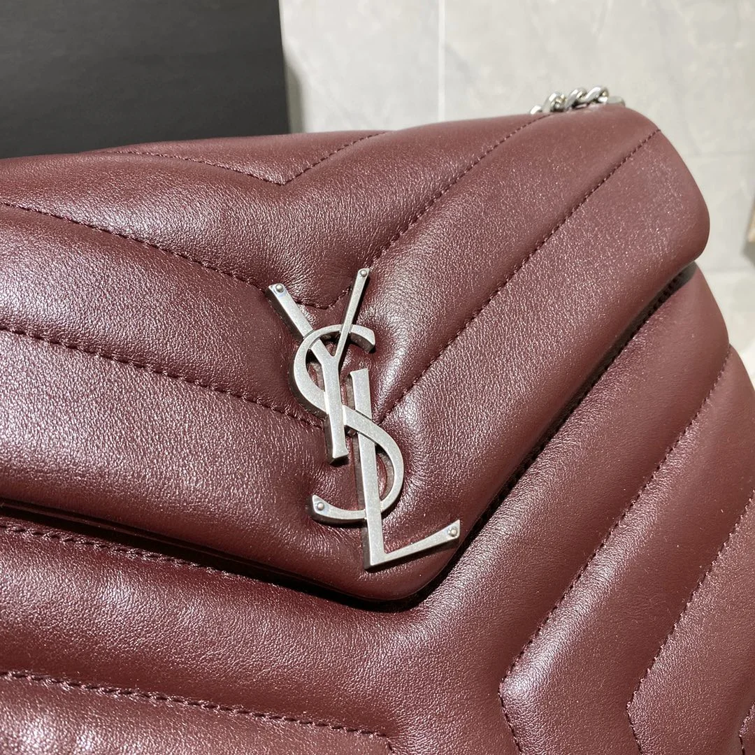 Saint Laurent Yssl Loulou Small Chain Bag In Matelassé “Y” Burgundy product view 2